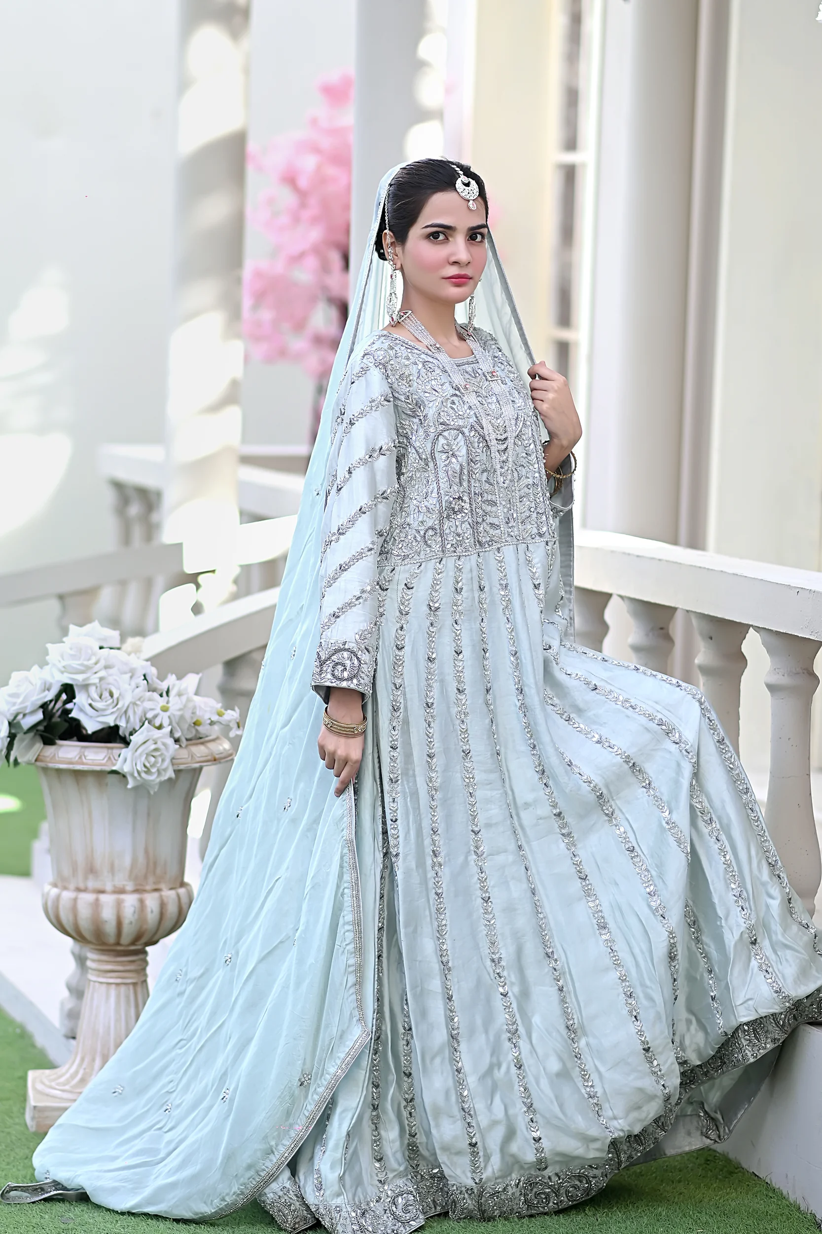 silver grey bridal dresses pakistani Nooraina Valima Dress Pakistan Resort 2023